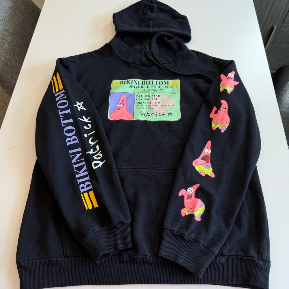 Nickelodeon Patrick Star Bikini Bottom Driver License Hoodie Mens‎ Medium Black